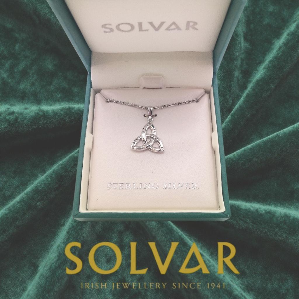 Sterling Silver Flush Set CZ Trinity Knot Necklace