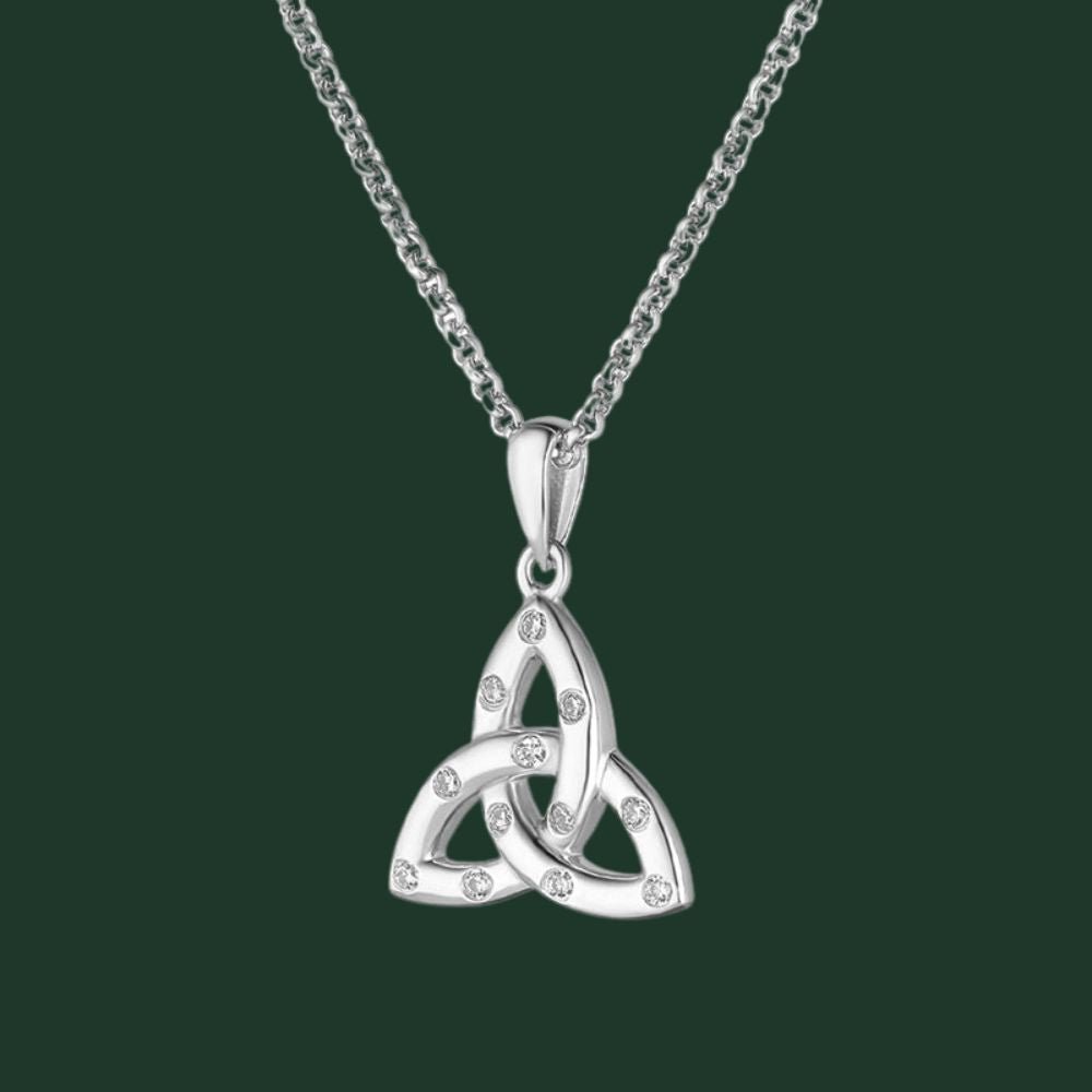 Sterling Silver Flush Set CZ Trinity Knot Necklace