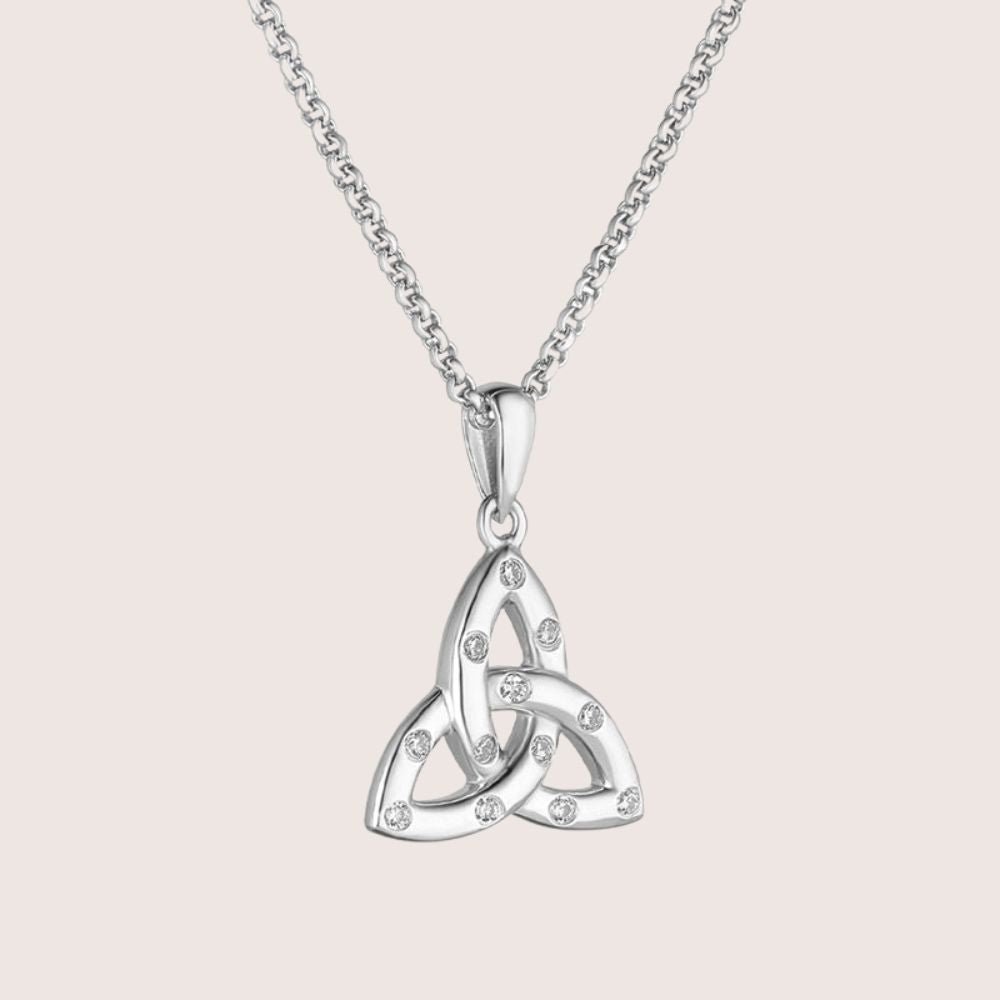 Sterling Silver Flush Set CZ Trinity Knot Necklace