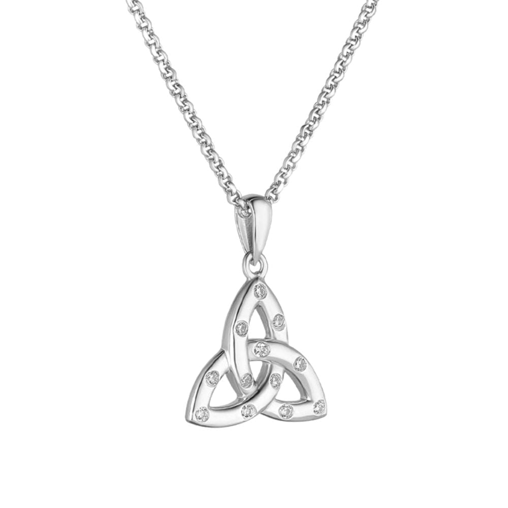 Sterling Silver Flush Set CZ Trinity Knot Necklace - The Celtic Gift Store - Necklaces