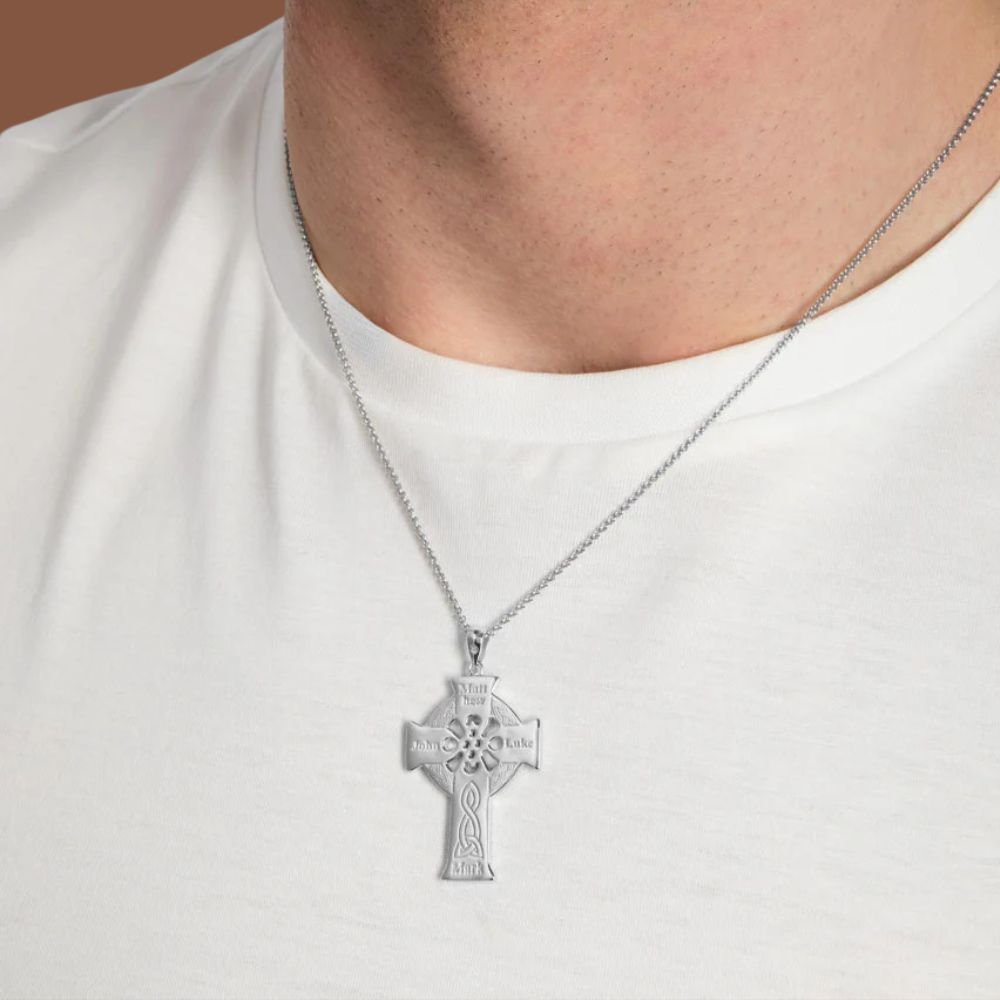 Sterling Silver Four Apostles Celtic Cross Necklace - Large