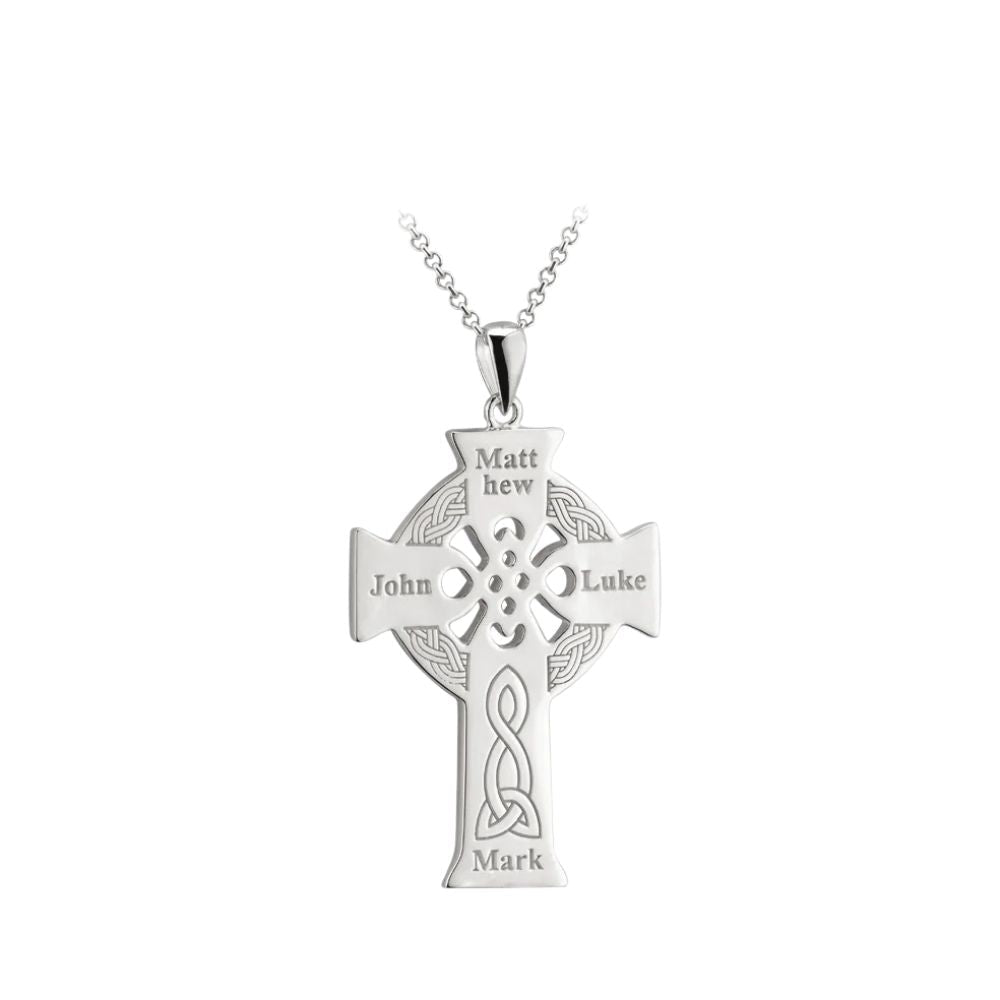 Sterling Silver Four Apostles Celtic Cross Necklace - Large