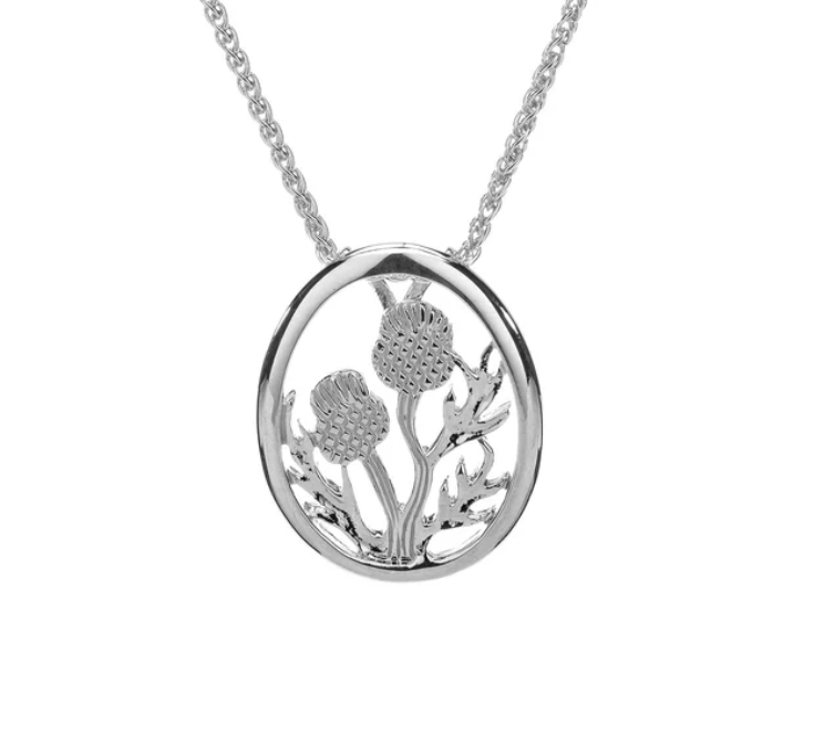 Sterling Silver Framed Scottish Thistle Pendant - The Celtic Gift Store - Necklaces
