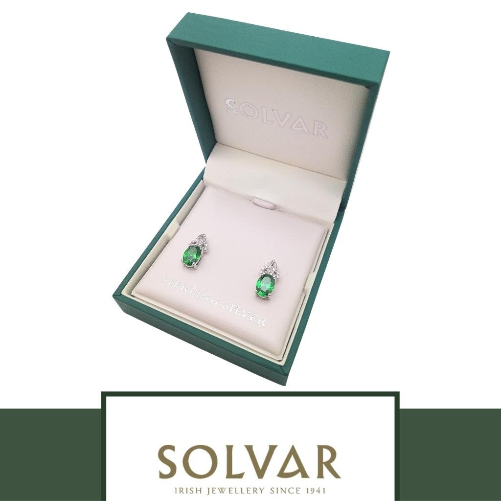Sterling Silver Green and Clear CZ Trinity Knot Stud Earrings