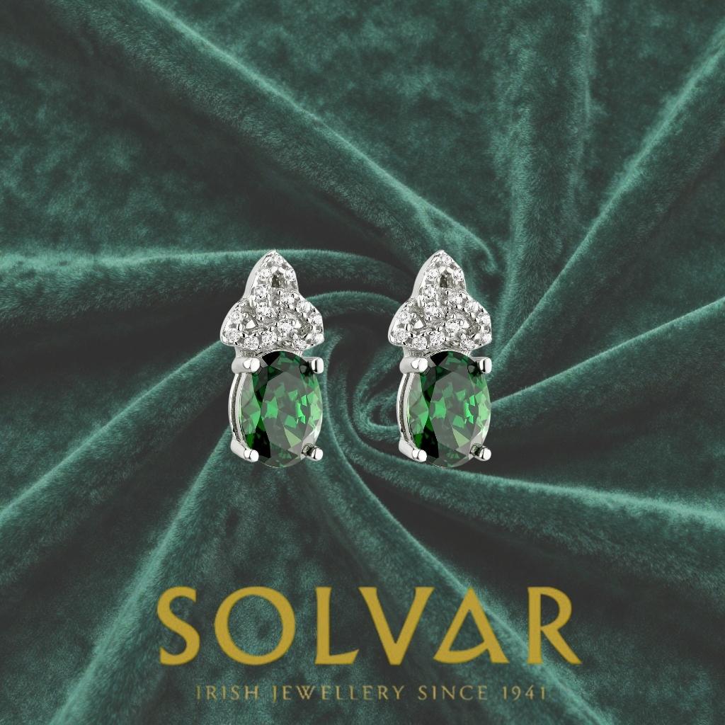 Sterling Silver Green and Clear CZ Trinity Knot Stud Earrings