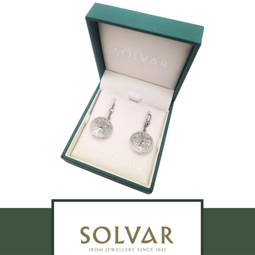 Sterling Silver Green Crystal and CZ Illusion Tree of Life Earrings