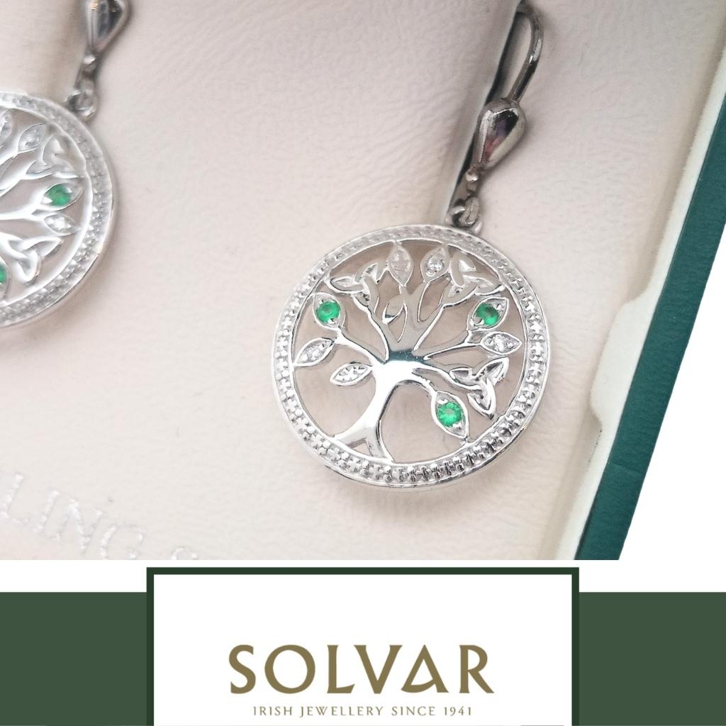 Sterling Silver Green Crystal and CZ Illusion Tree of Life Earrings