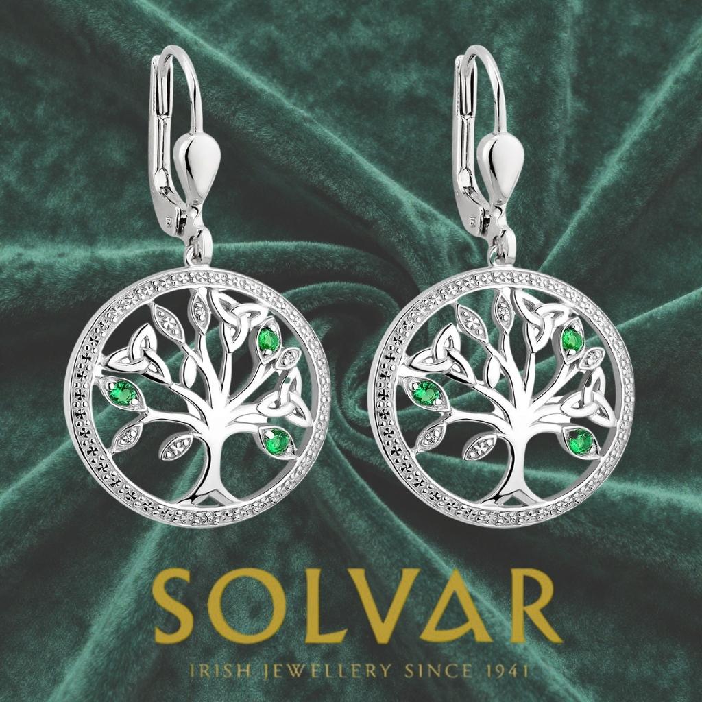 Sterling Silver Green Crystal and CZ Illusion Tree of Life Earrings