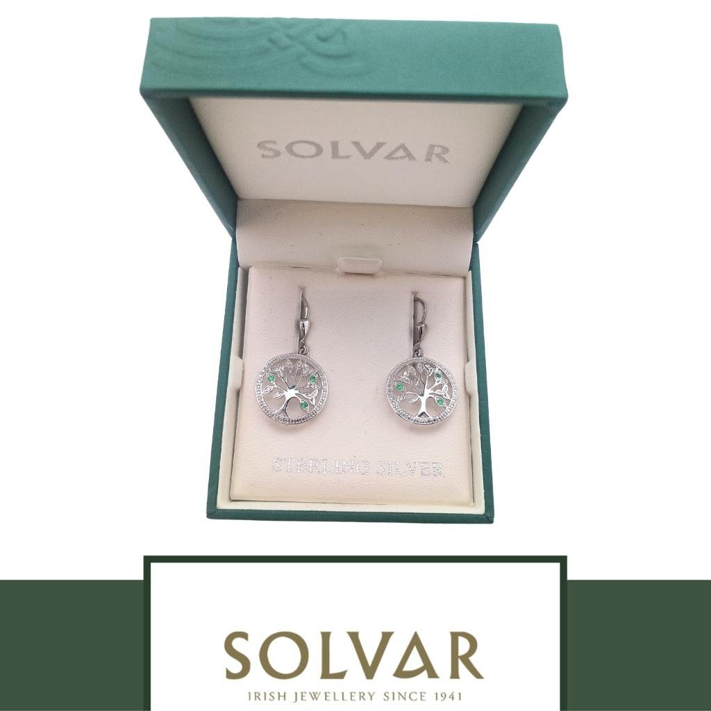 Sterling Silver Green Crystal and CZ Illusion Tree of Life Earrings