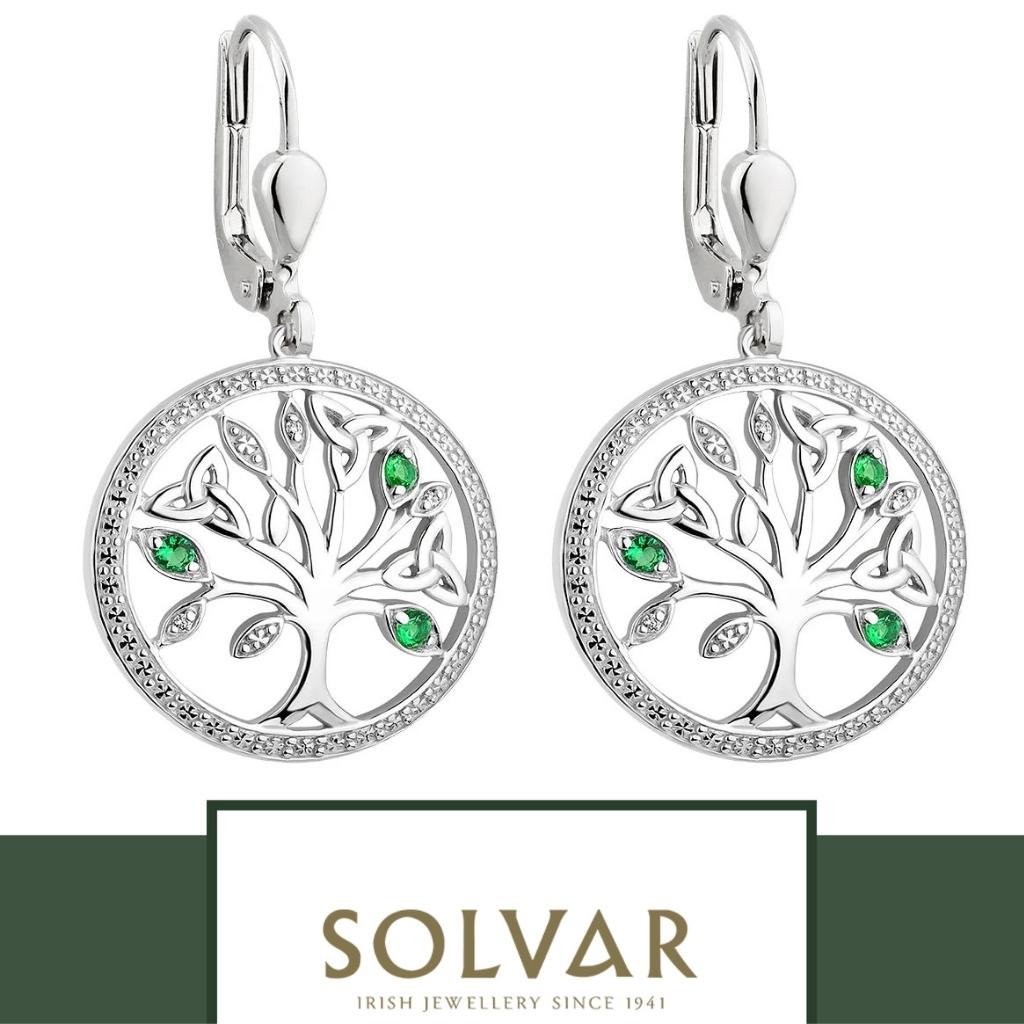 Sterling Silver Green Crystal and CZ Illusion Tree of Life Earrings