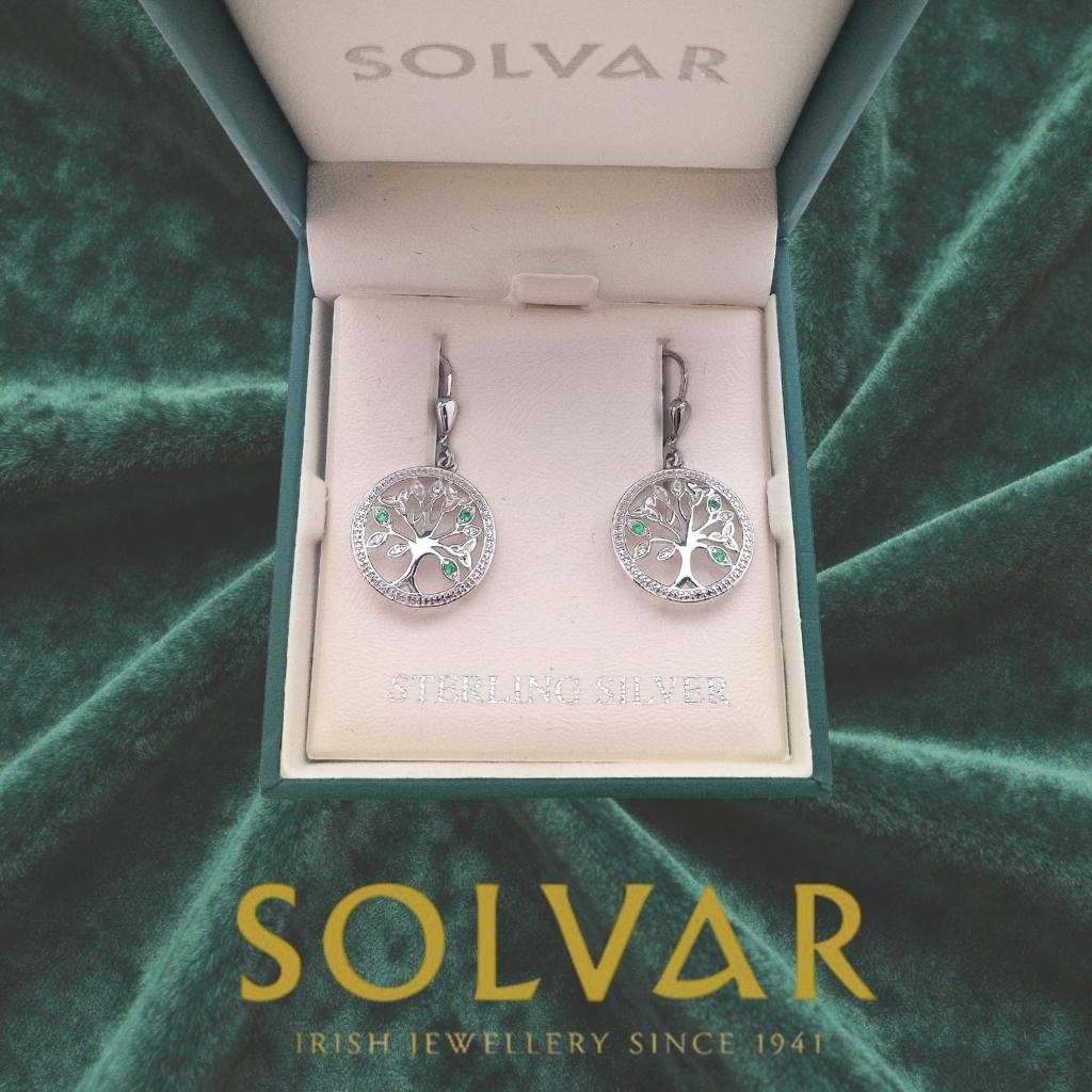 Sterling Silver Green Crystal and CZ Illusion Tree of Life Earrings