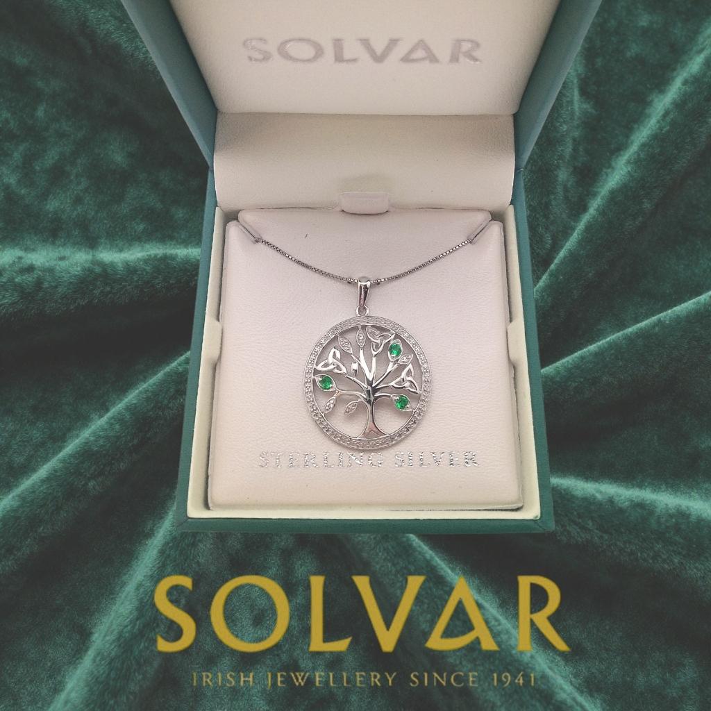 Sterling Silver Green Crystal and CZ Illusion Tree of Life Necklace