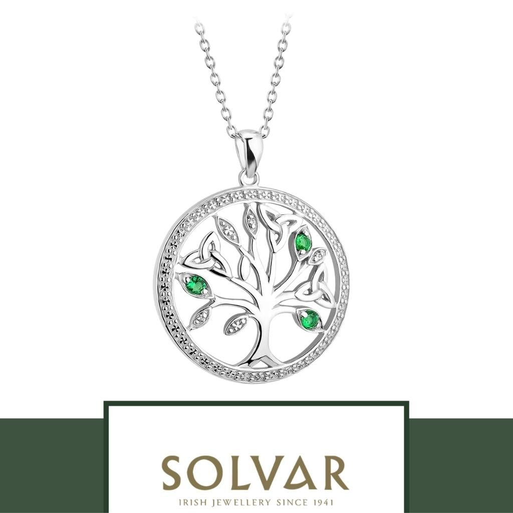Sterling Silver Green Crystal and CZ Illusion Tree of Life Necklace