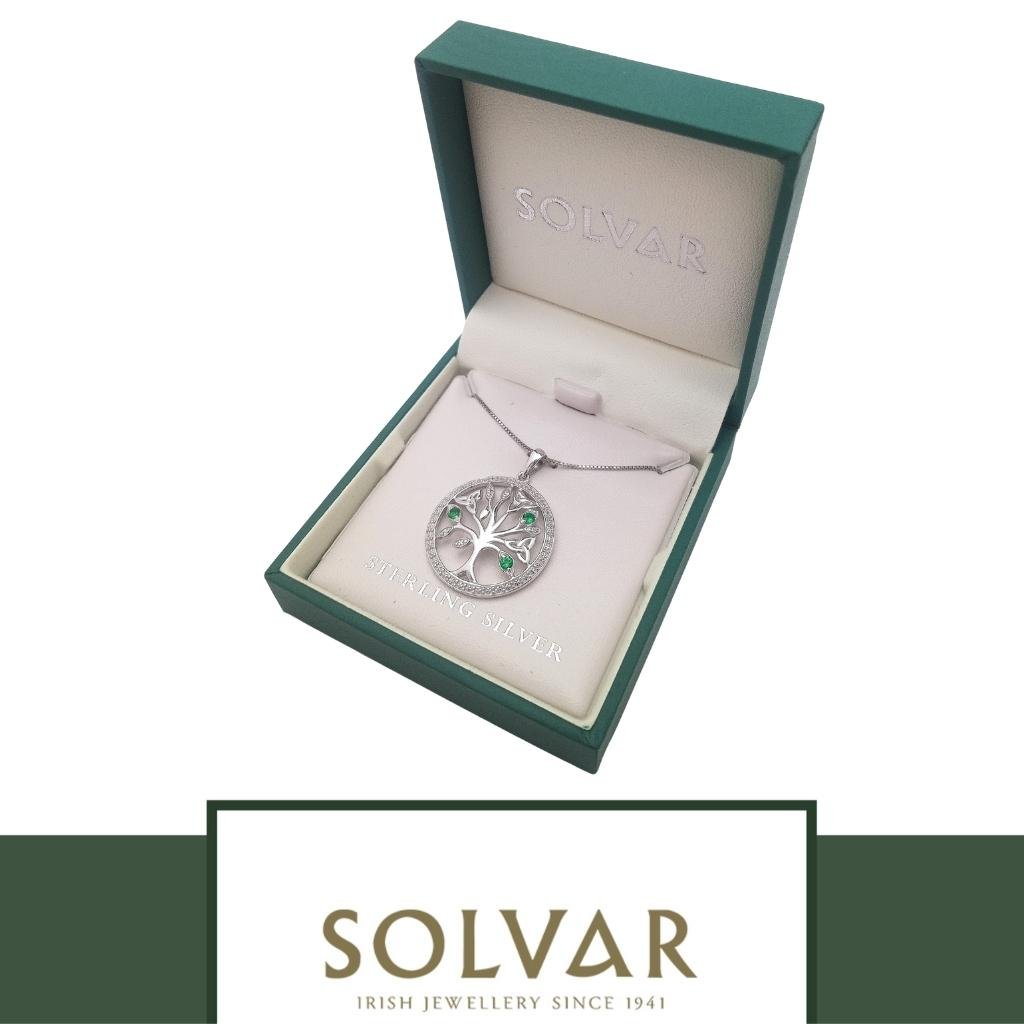Sterling Silver Green Crystal and CZ Illusion Tree of Life Necklace