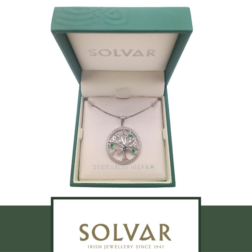 Sterling Silver Green Crystal and CZ Illusion Tree of Life Necklace