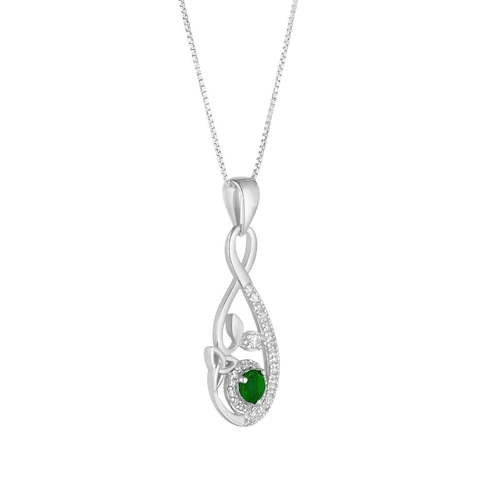 Sterling Silver Green Crystal Celtic Drop Necklace