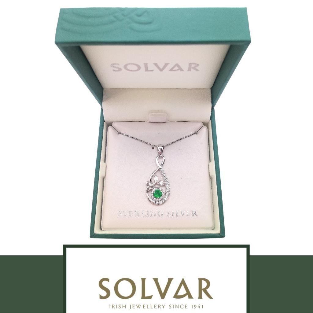 Sterling Silver Green Crystal Celtic Drop Necklace