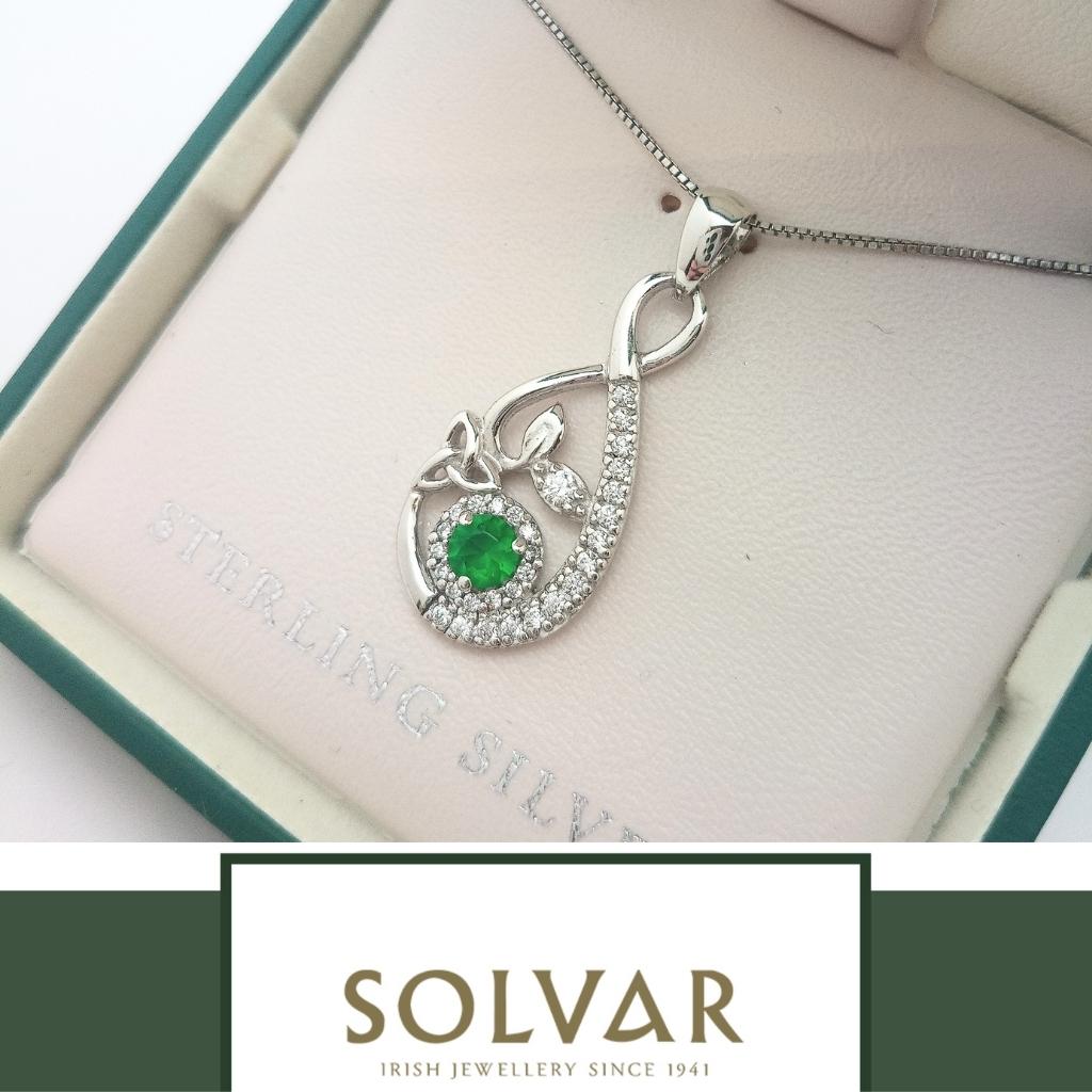 Sterling Silver Green Crystal Celtic Drop Necklace