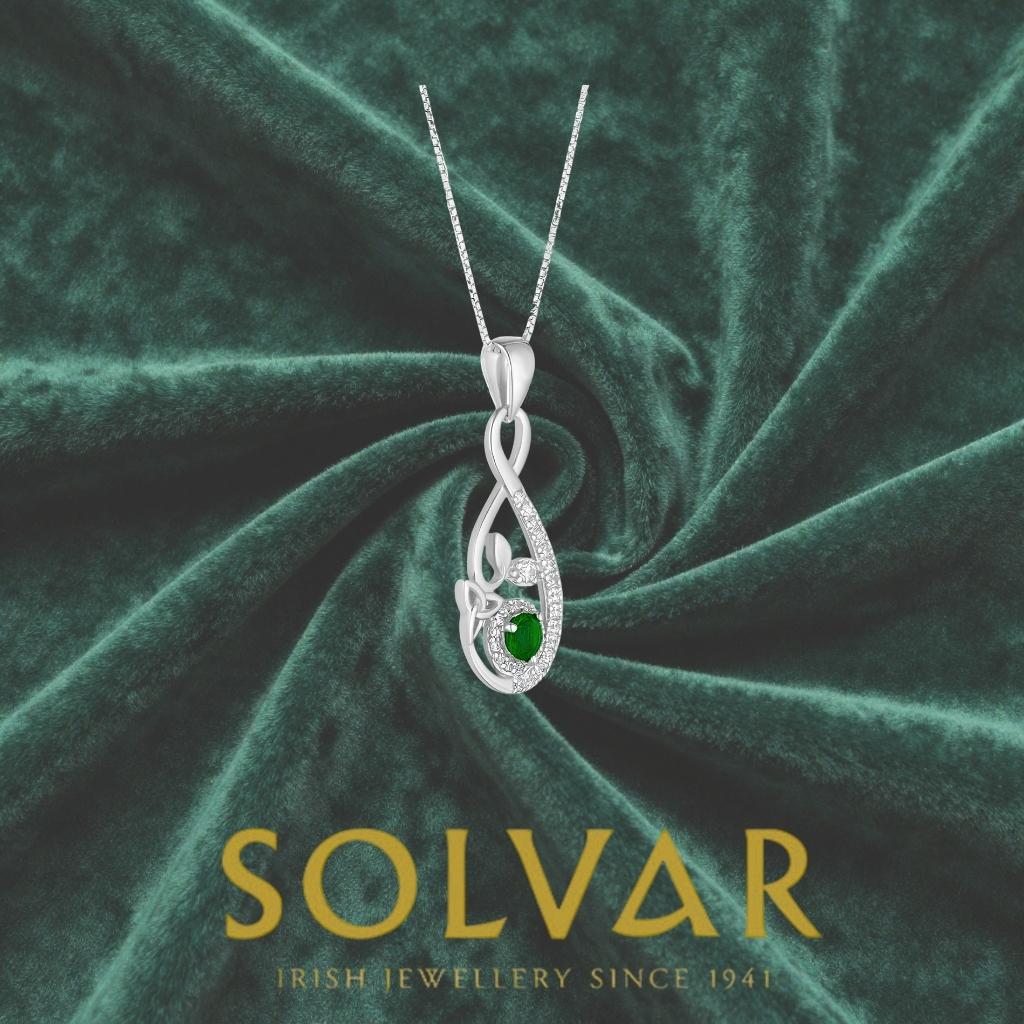 Sterling Silver Green Crystal Celtic Drop Necklace