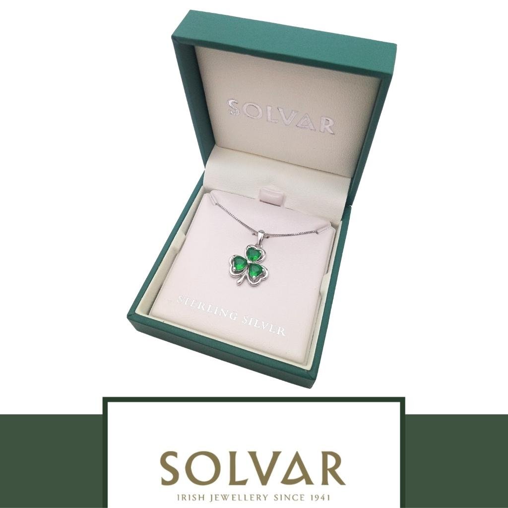 Sterling Silver Green Crystal Shamrock Necklace