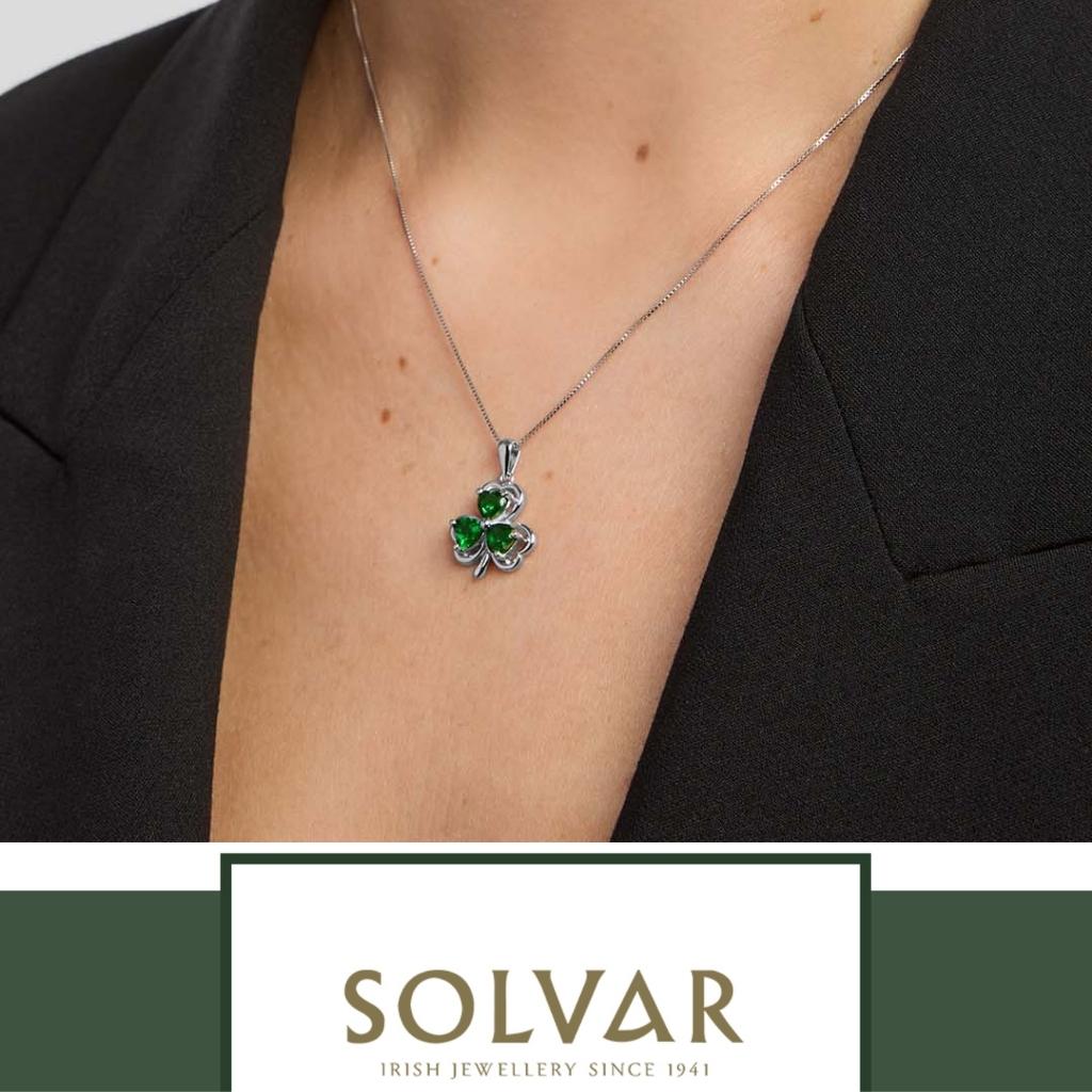 Sterling Silver Green Crystal Shamrock Necklace