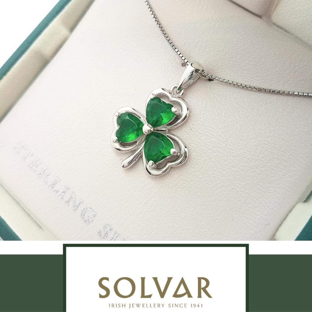 Sterling Silver Green Crystal Shamrock Necklace