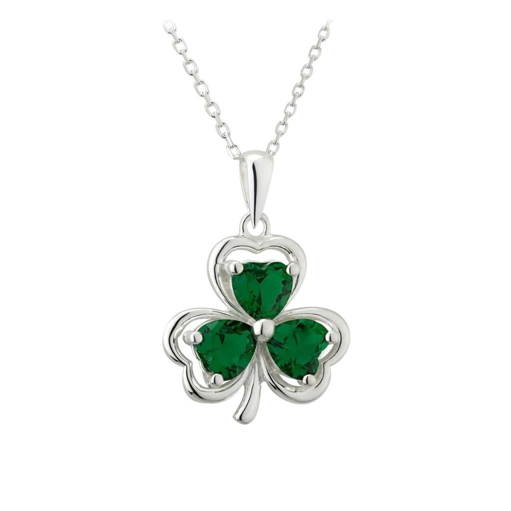 Sterling Silver Green Crystal Shamrock Necklace