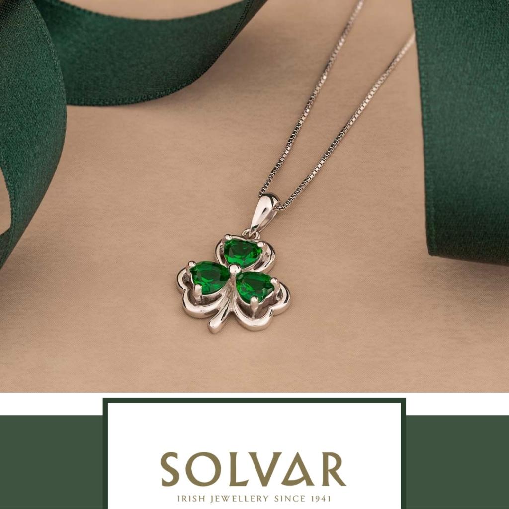 Sterling Silver Green Crystal Shamrock Necklace