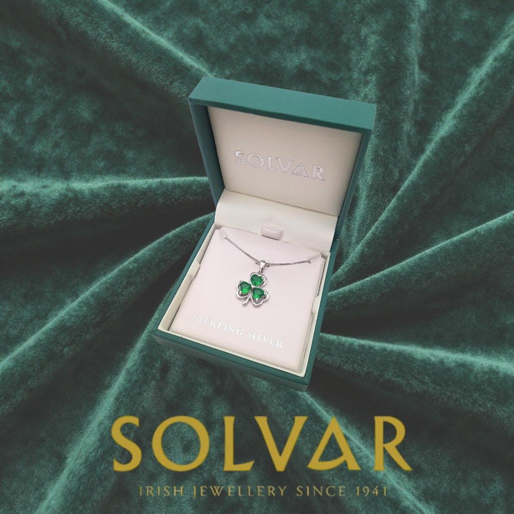 Sterling Silver Green Crystal Shamrock Necklace