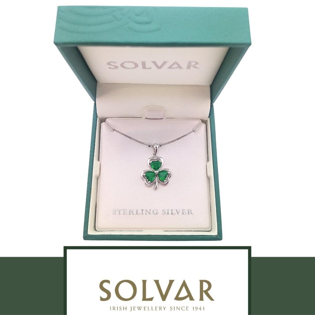 Sterling Silver Green Crystal Shamrock Necklace