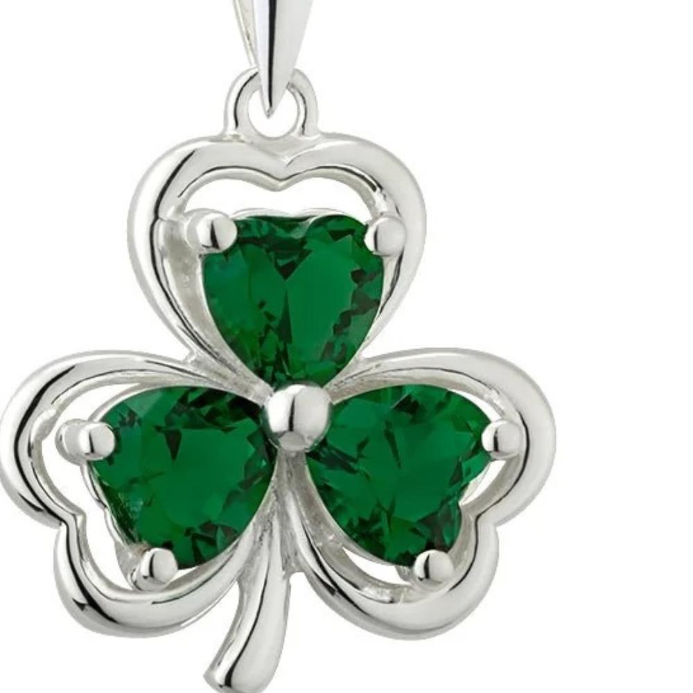 Sterling Silver Green Crystal Shamrock Necklace