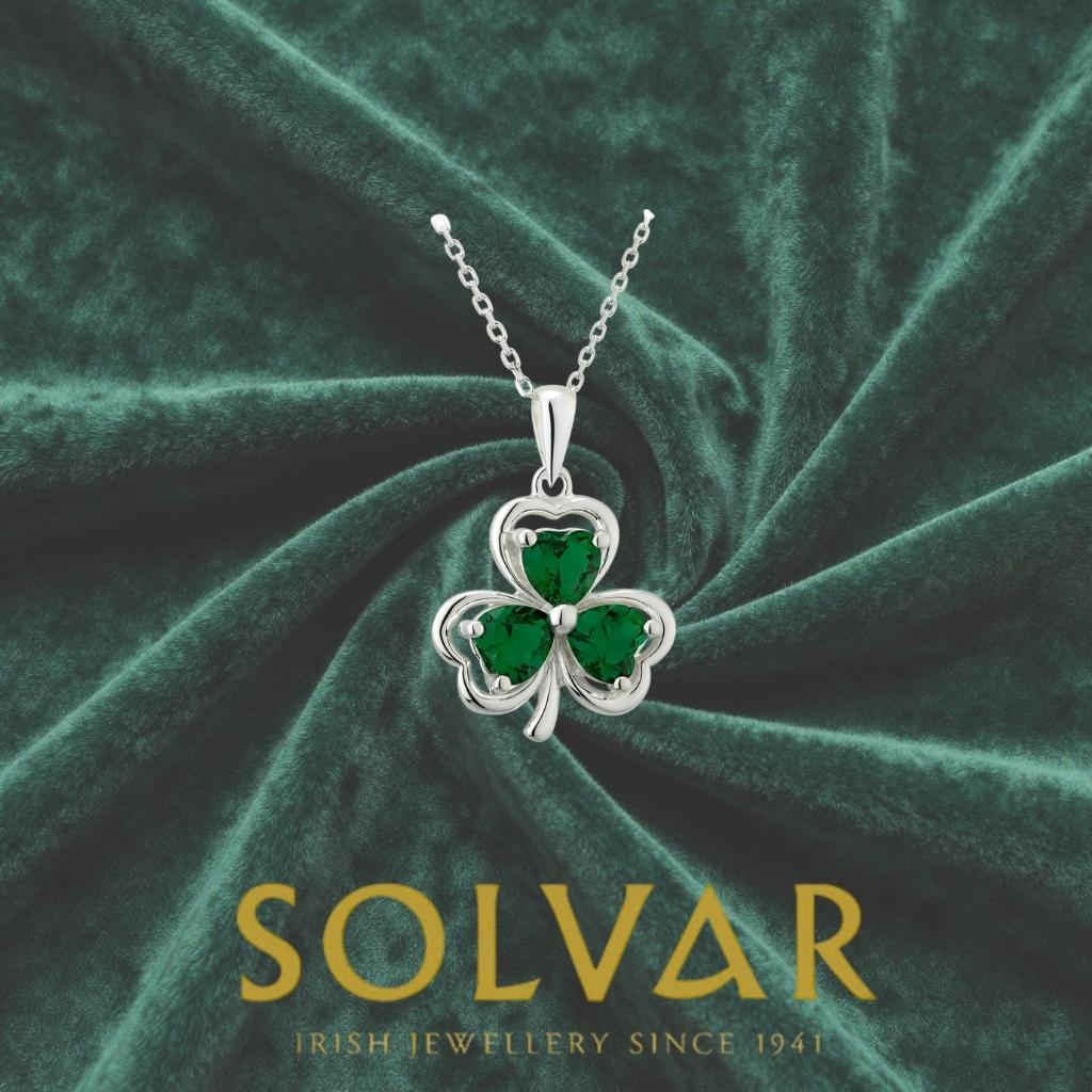 Sterling Silver Green Crystal Shamrock Necklace
