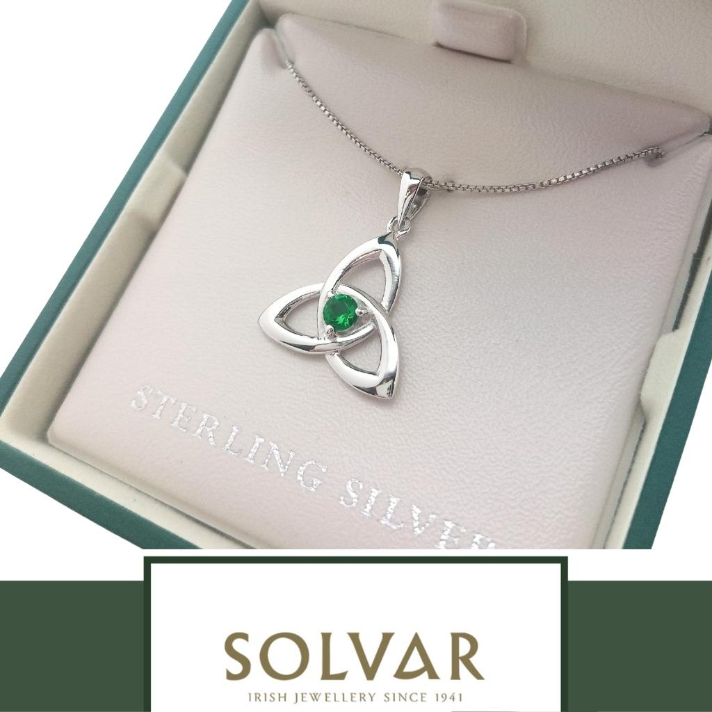Sterling Silver Green Crystal Trinity Knot Necklace