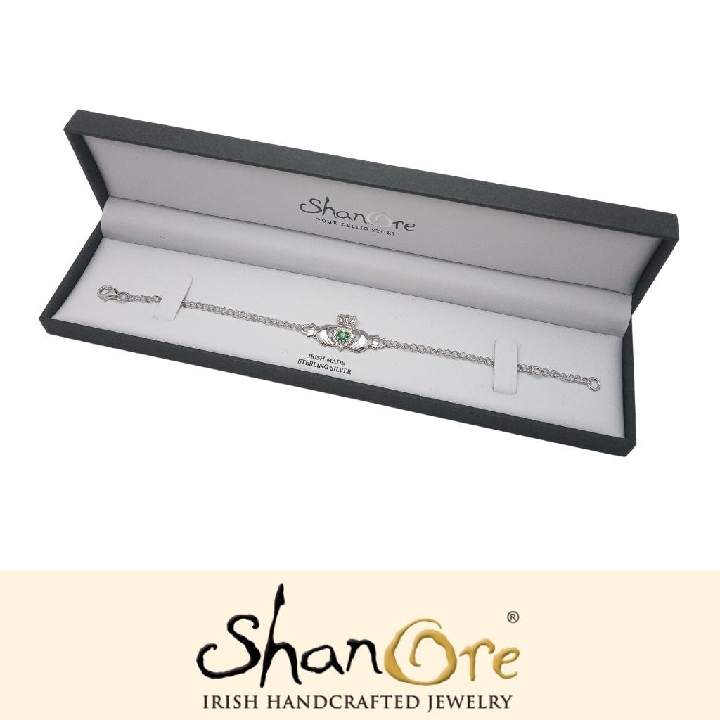 Sterling Silver Green Cubic Zirconia Claddagh Bracelet