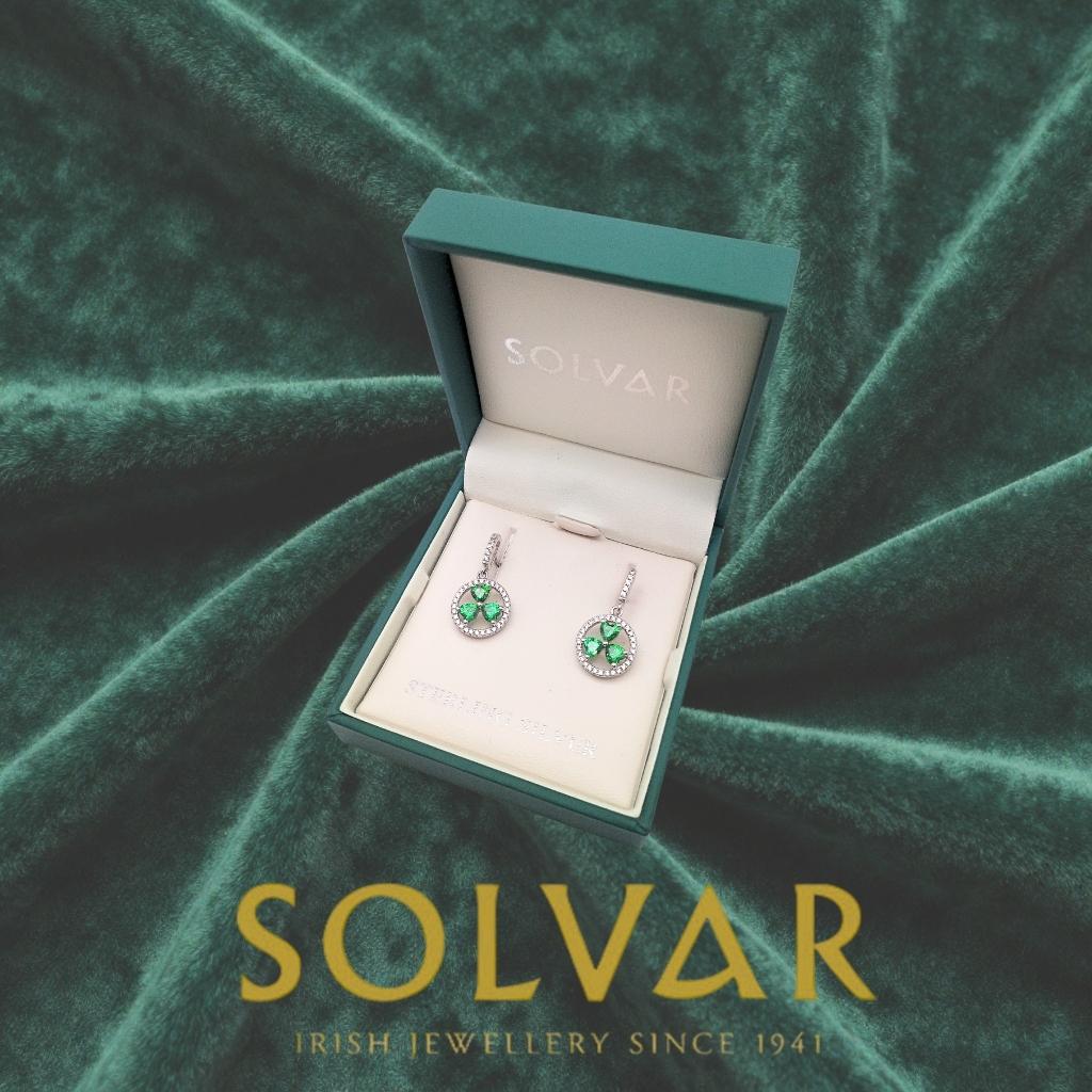 Sterling Silver Green Cubic Zirconia Shamrock Drop Earrings