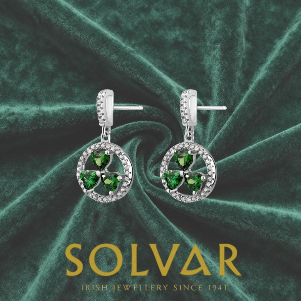 Sterling Silver Green Cubic Zirconia Shamrock Drop Earrings