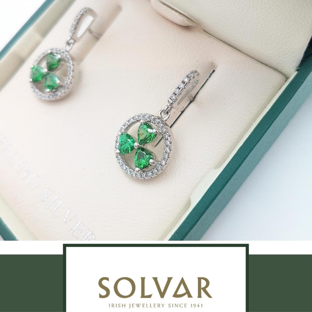 Sterling Silver Green Cubic Zirconia Shamrock Drop Earrings