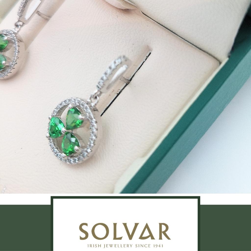 Sterling Silver Green Cubic Zirconia Shamrock Drop Earrings