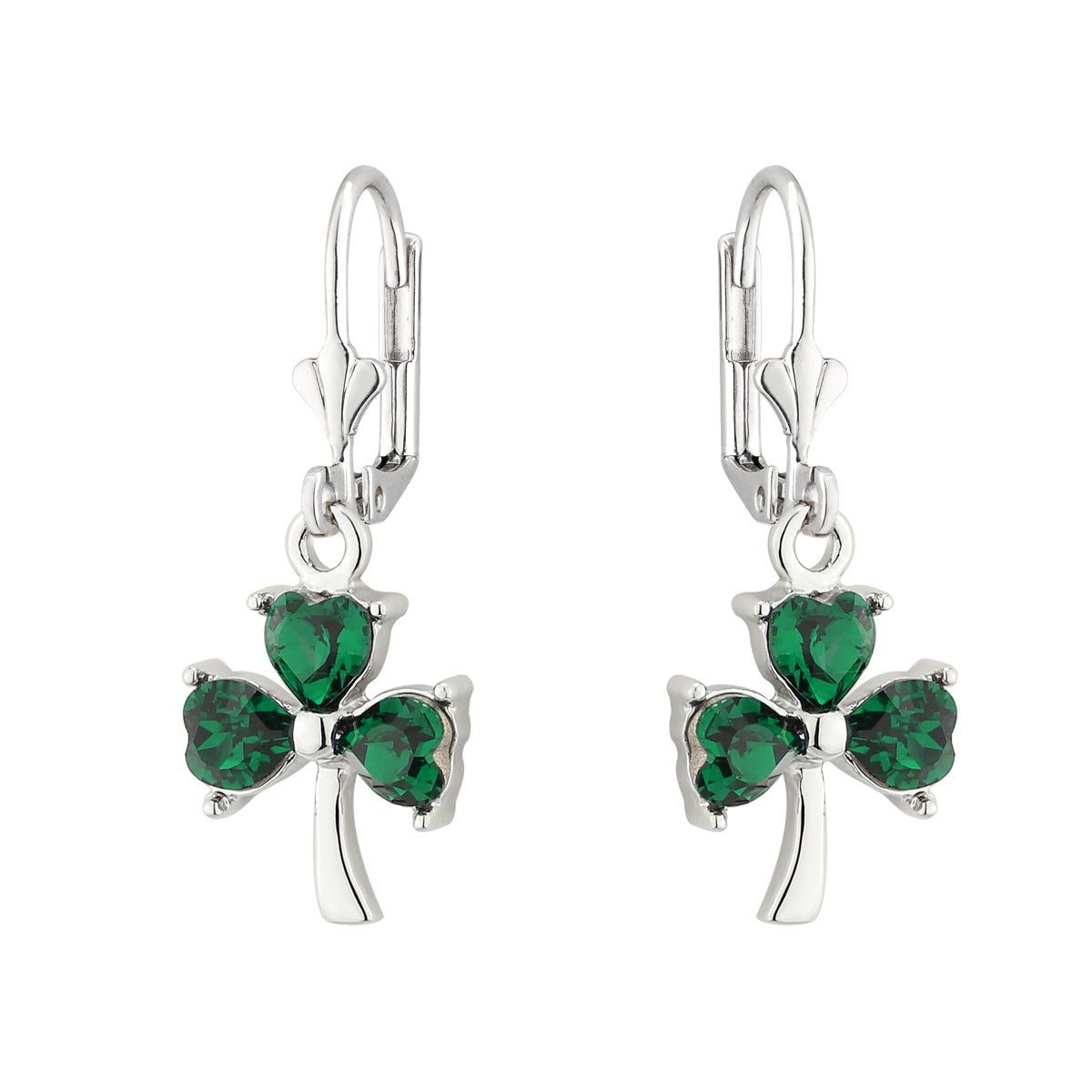 Sterling Silver Green Cubic Zirconia Shamrock Drop Earrings - The Celtic Gift Store - Earrings