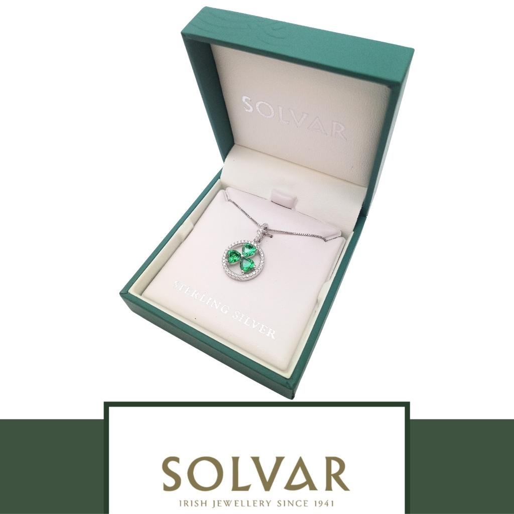 Sterling Silver Green Cubic Zirconia Shamrock Necklace