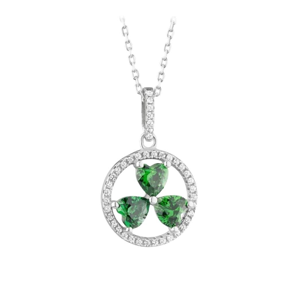 Sterling Silver Green Cubic Zirconia Shamrock Necklace