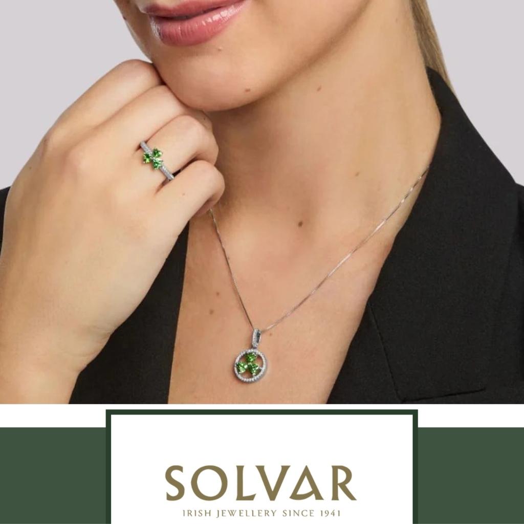Sterling Silver Green Cubic Zirconia Shamrock Necklace