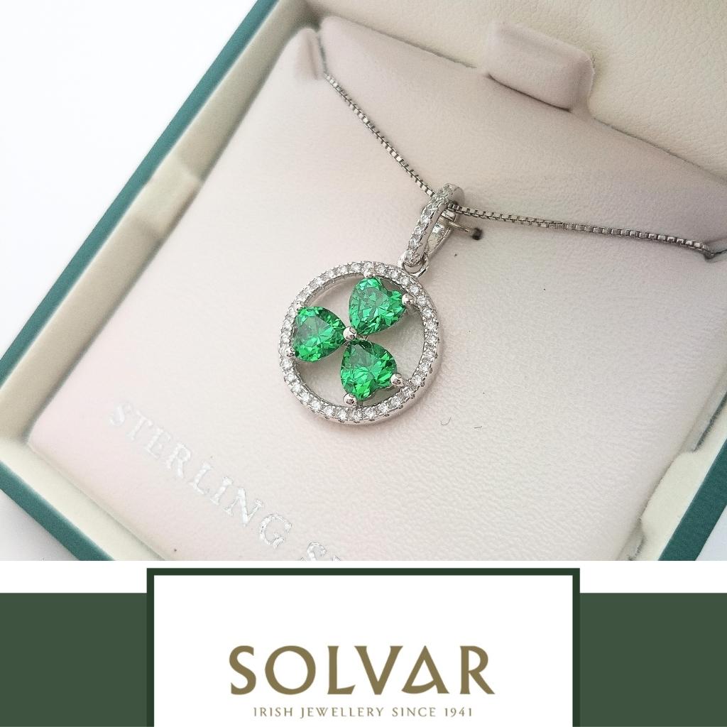Sterling Silver Green Cubic Zirconia Shamrock Necklace