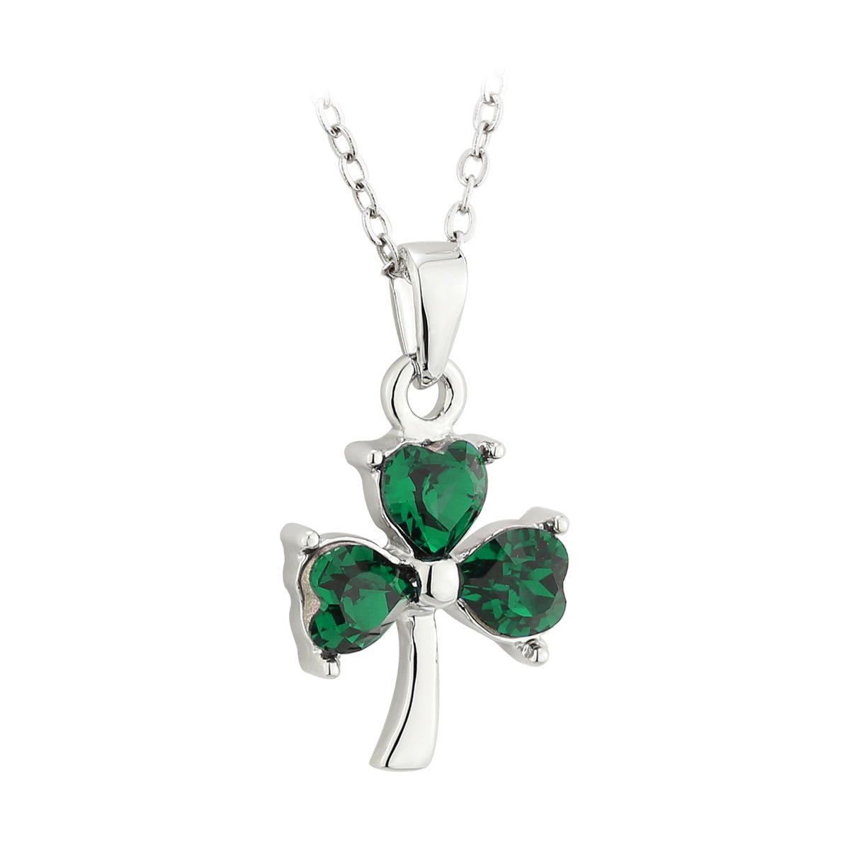 Sterling Silver Green Cubic Zirconia Shamrock Necklace - The Celtic Gift Store - Necklaces