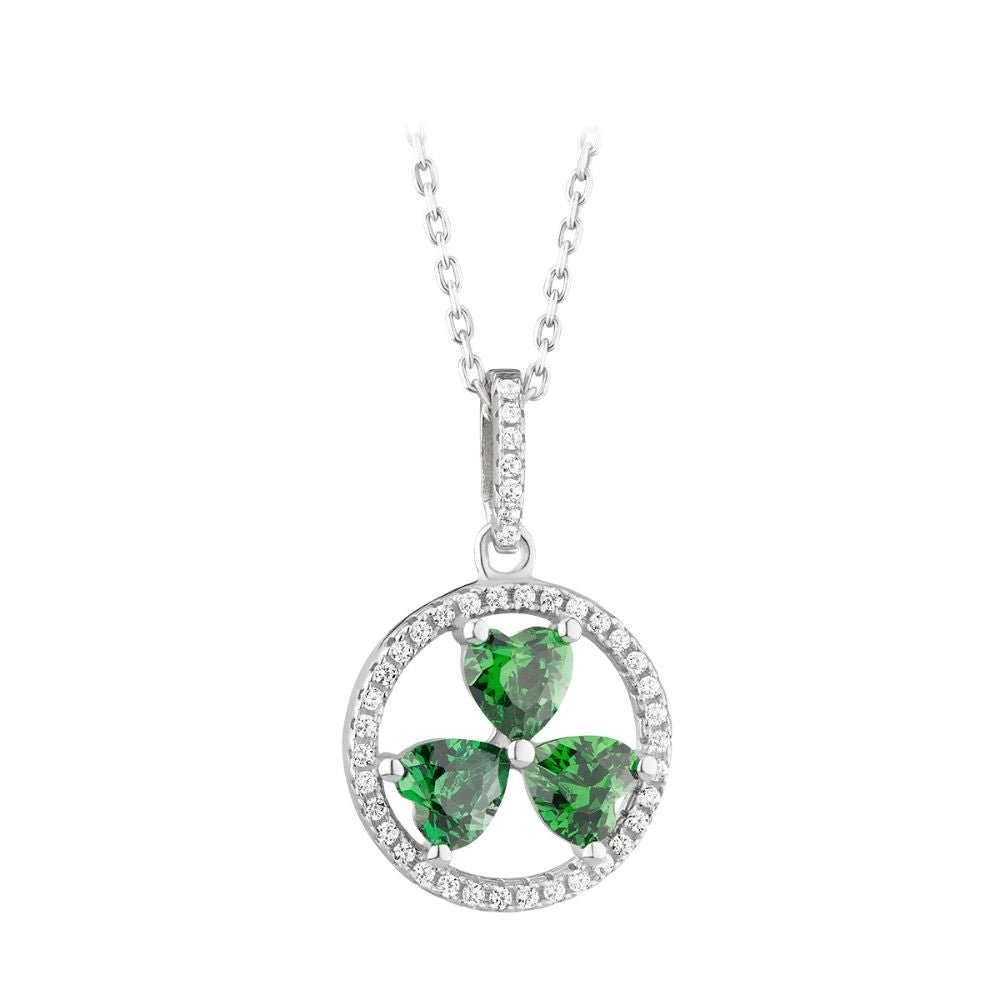 Sterling Silver Green Cubic Zirconia Shamrock Necklace - The Celtic Gift Store - Necklaces