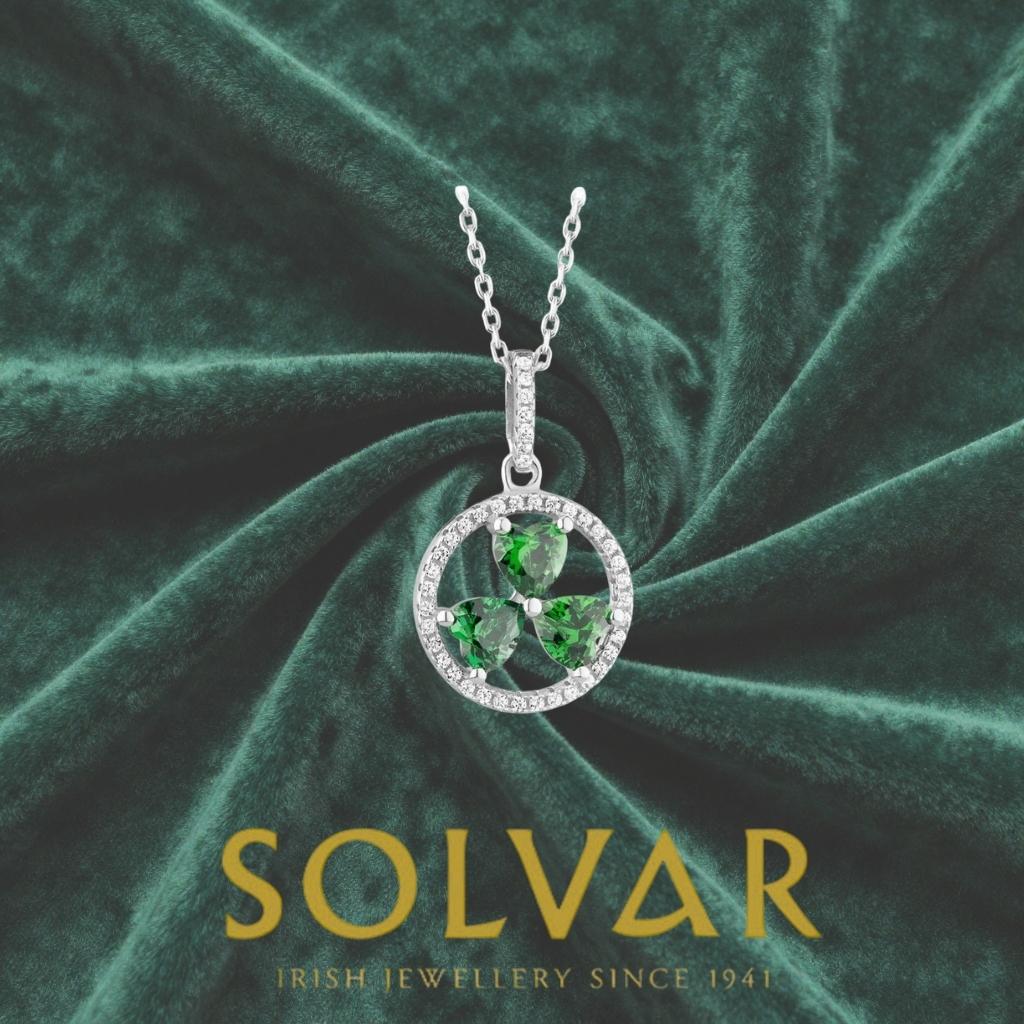 Sterling Silver Green Cubic Zirconia Shamrock Necklace