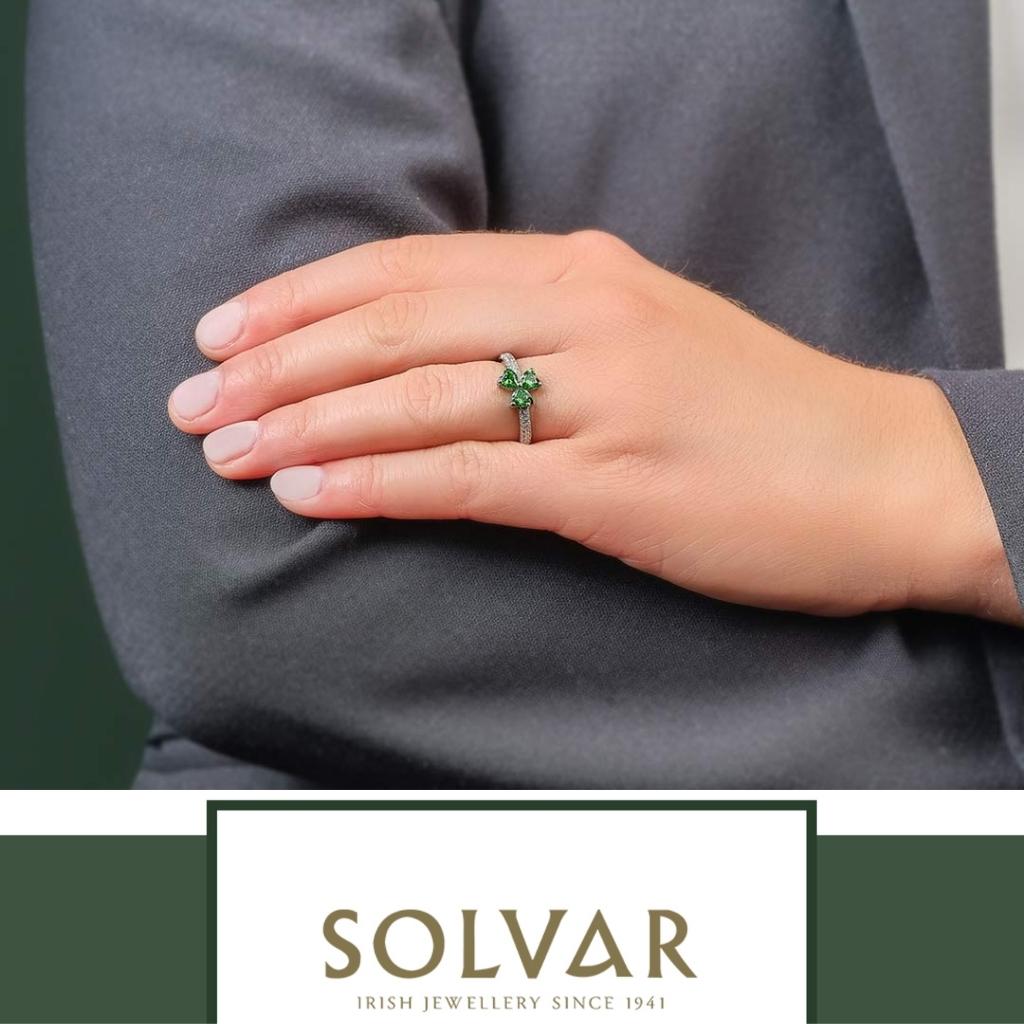 Sterling Silver Green Cubic Zirconia Shamrock Ring