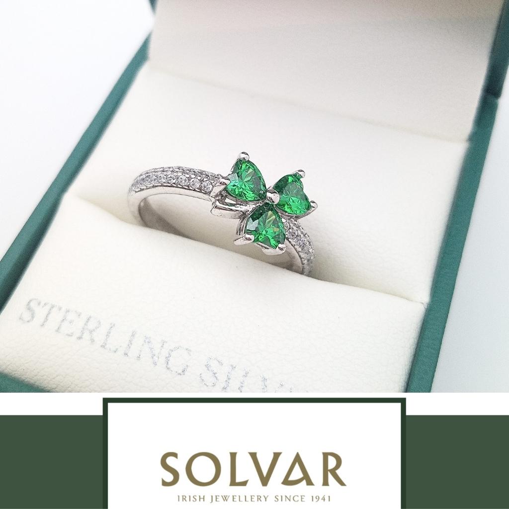 Sterling Silver Green Cubic Zirconia Shamrock Ring