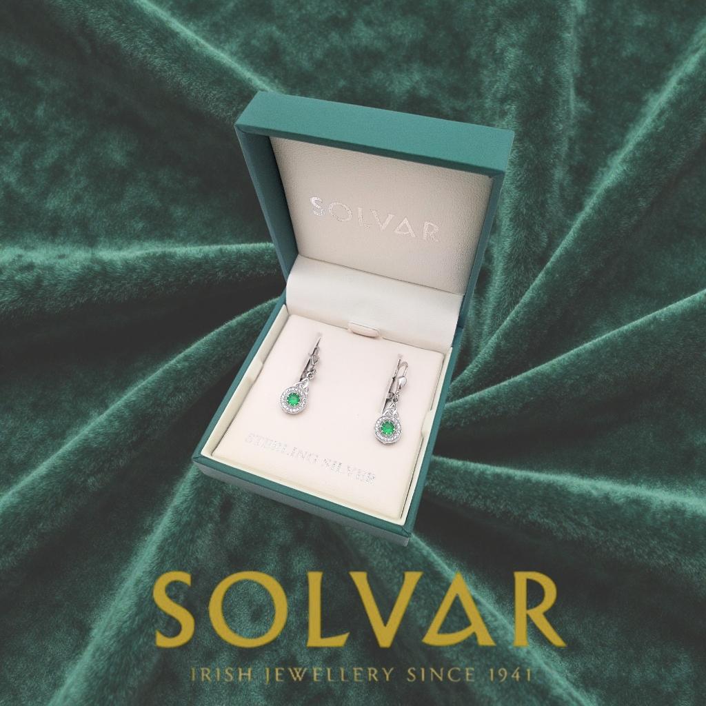 Sterling Silver Green Cubic Zirconia Trinity Knot Earrings