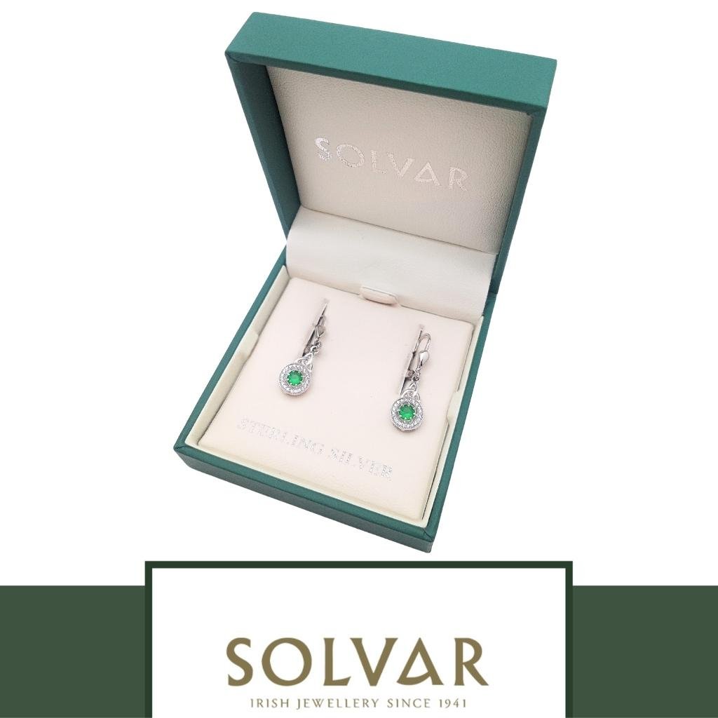 Sterling Silver Green Cubic Zirconia Trinity Knot Earrings